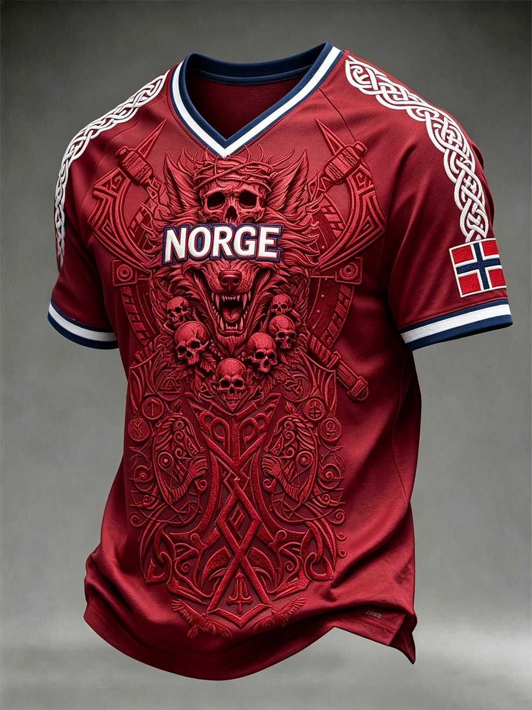 Men's Retro Norwegian Viking Pattern Printed V-neck T-shirt