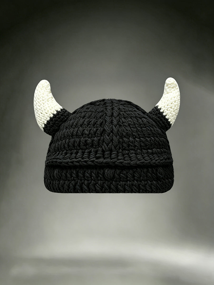 Unisex Viking Warrior Horned Helmet Inspired Comfy Crochet Hat