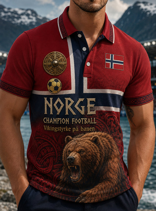Men's Norwegian Viking-Inspired Art Print Polo Shirt