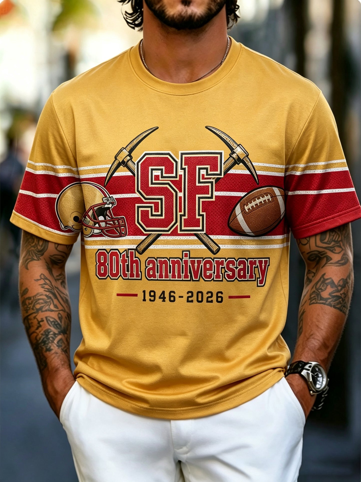 Men's San Francisco 49ers 80th Anniversary Art Print T-Shirt