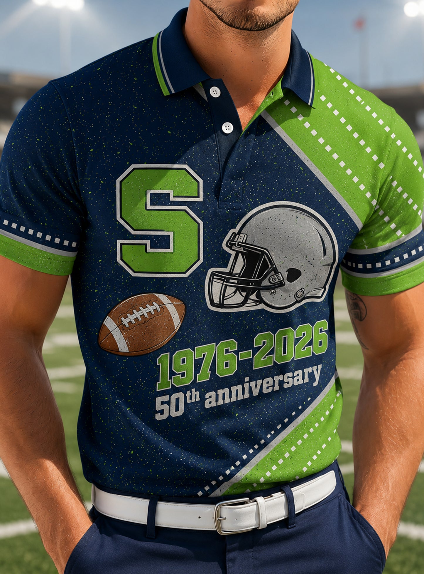 Men's Seattle Seahawks 50th Anniversary Commemorative Art Print Polo