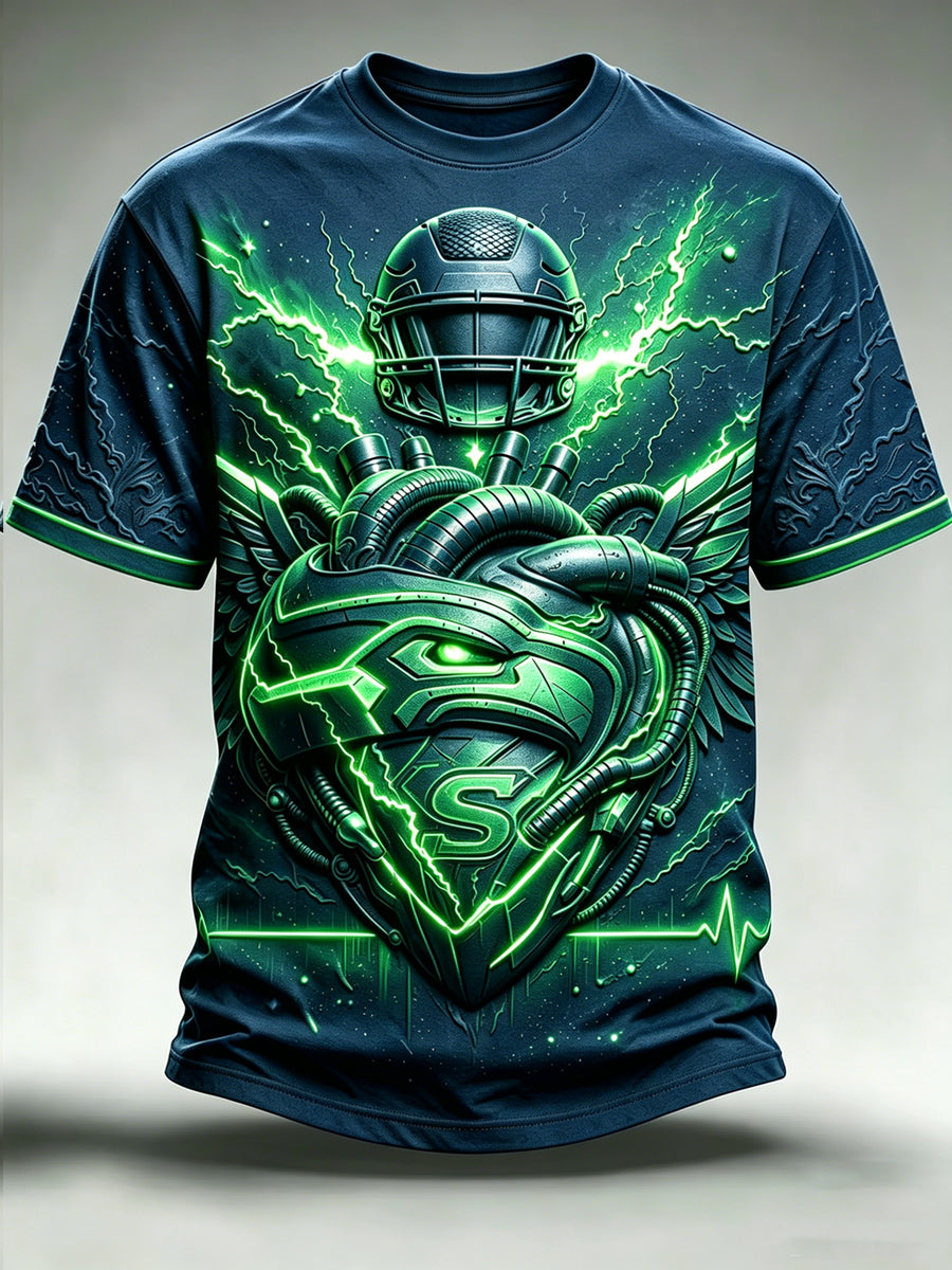 Men's Seattle Rugby Printed Vintage Fashion Loose Short Sleeve T-Shirt