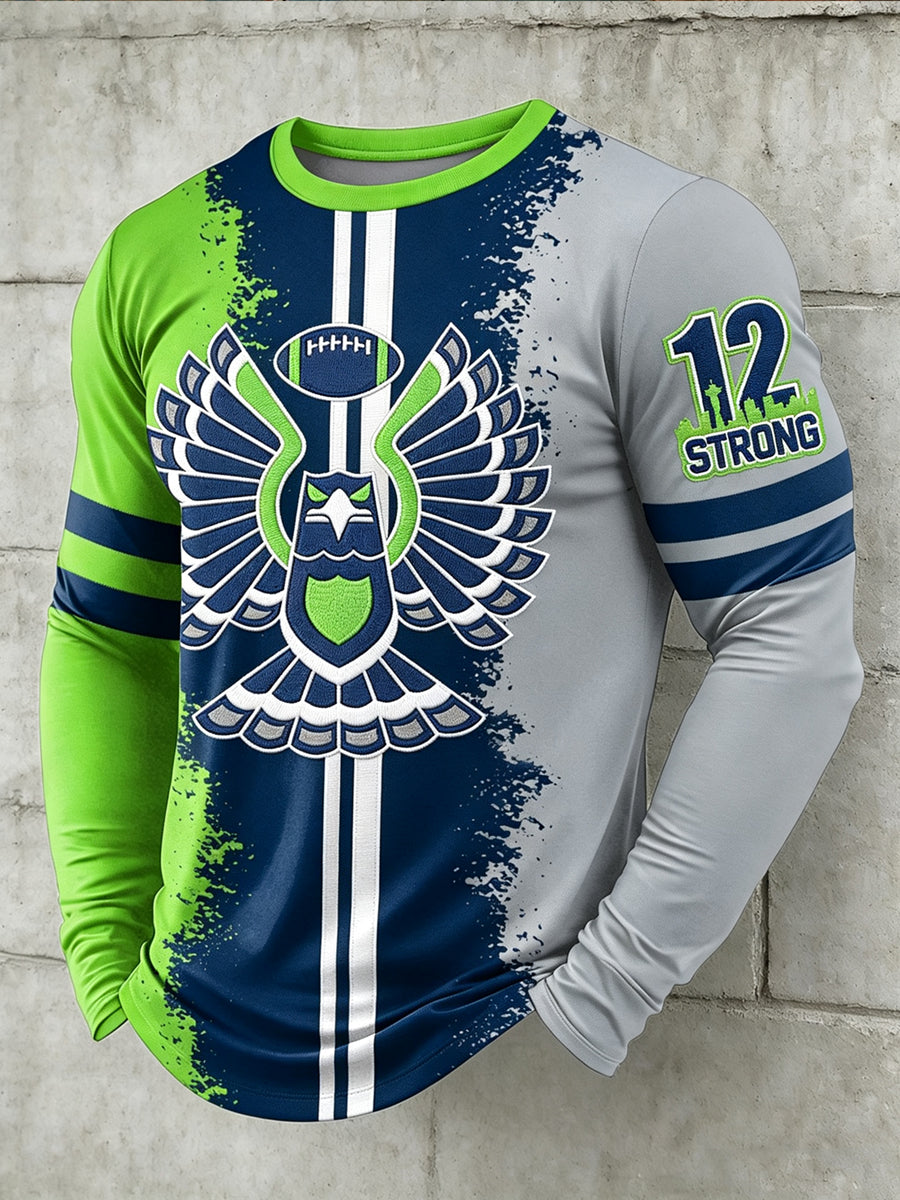 Men's Seattle Rugby Printed Crew Neck Casual Long T-shirt