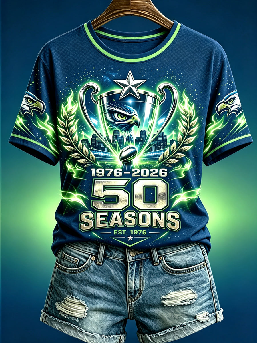 Women's Seattle Rugby Printed Vintage Fashion Loose Short Sleeve T-Shirt