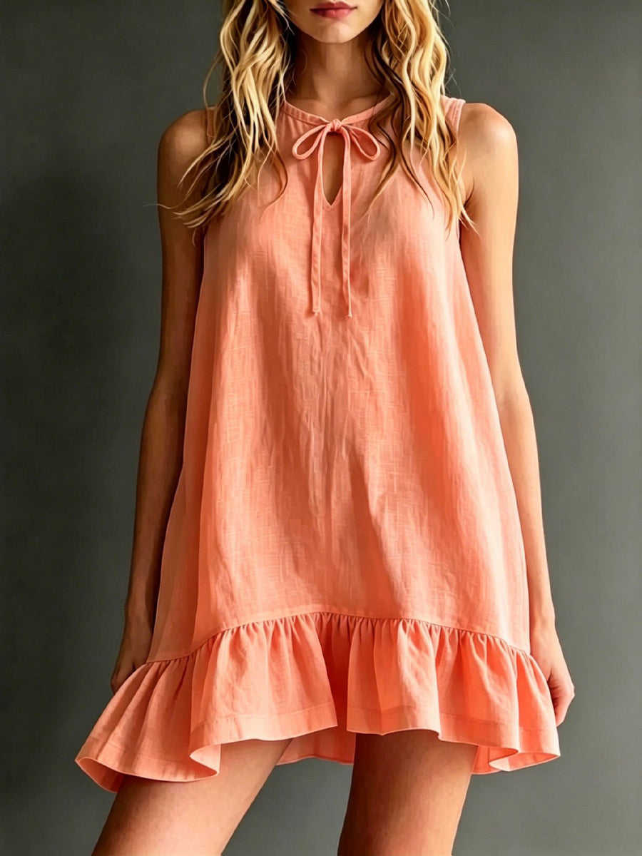 Women’S Lace-Tied V-Neck Hibiscus-Print Dress