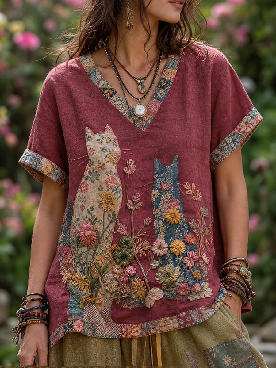 Women's linen short-sleeved T-shirt