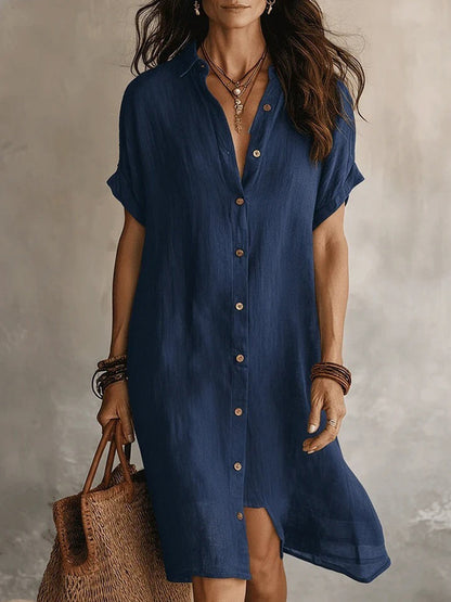 Women’S Solid-Colored Short-Sleeved Blouse Casual Dress
