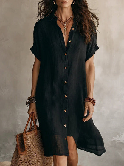 Women’S Solid-Colored Short-Sleeved Blouse Casual Dress