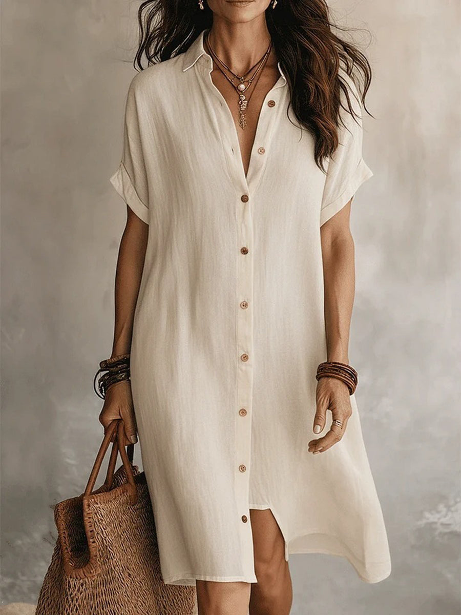 Women’S Solid-Colored Short-Sleeved Blouse Casual Dress