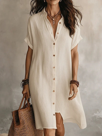 Women’S Solid-Colored Short-Sleeved Blouse Casual Dress