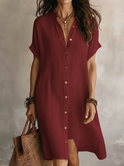Women’S Solid-Colored Short-Sleeved Blouse Casual Dress
