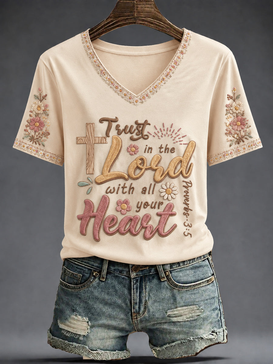 Women's Faith Printed V-neck T-shirt