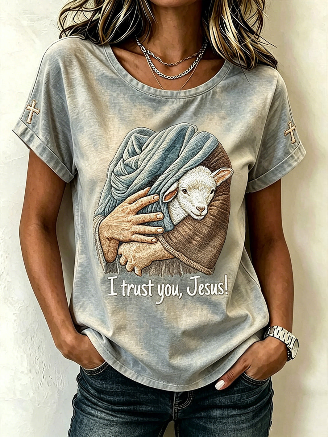 Women's Faith Slogan Pattern Printed Leisure Round Neck Short sleeve T-shirt