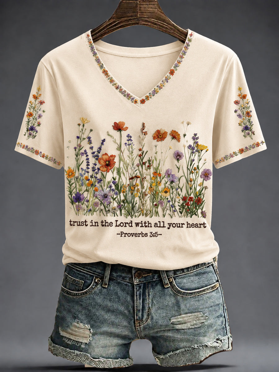 Women's Faith Printed V-neck T-shirt