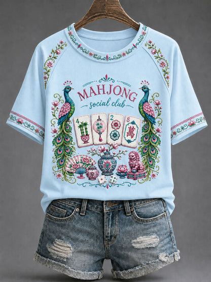Women's Mahjong Print Casual T-Shirt