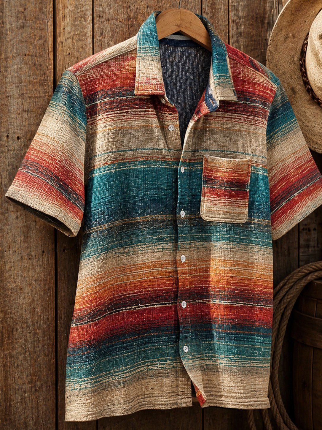 Men's Retro Western Printed Cotton Shirt