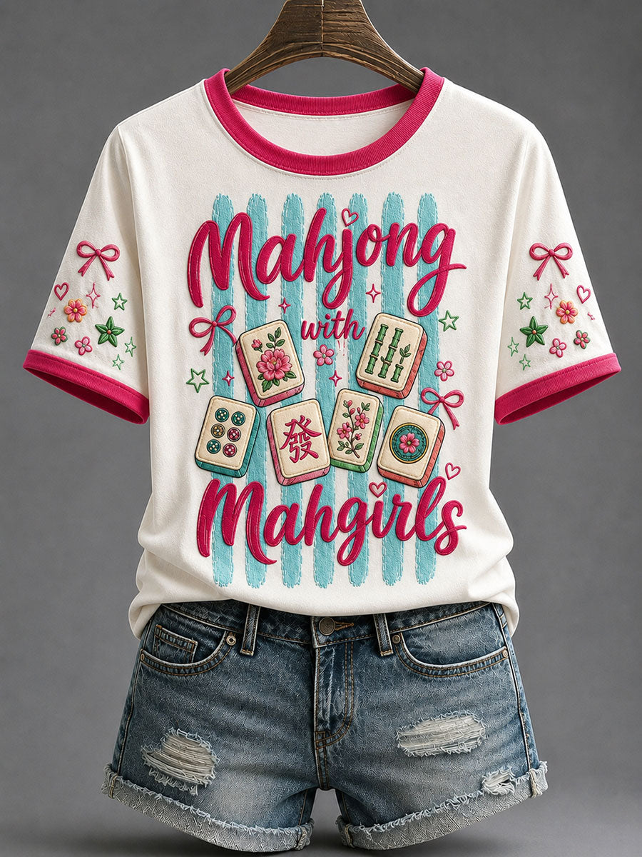 Women's Mahjong Print Casual T-Shirt