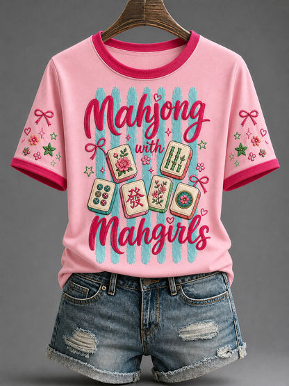 Women's Mahjong Print Casual T-Shirt