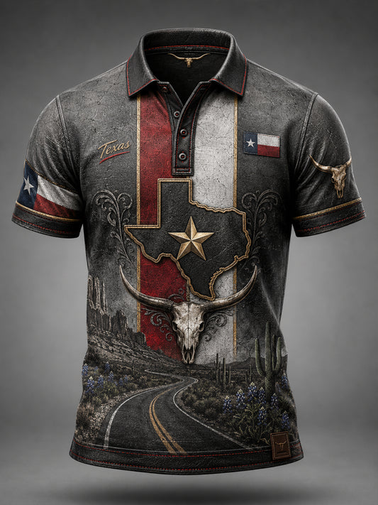 Men's Texas Western Cowboy Culture Art Print Polo