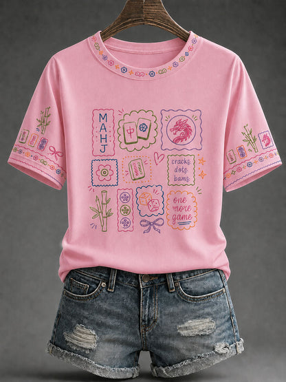Women's Mahjong Print Casual T-Shirt