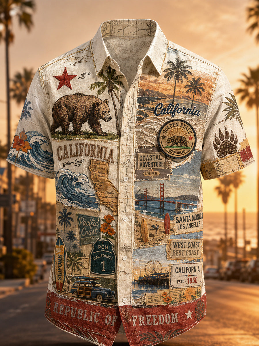 Men's California  Casual Beach Shirt Short Sleeve