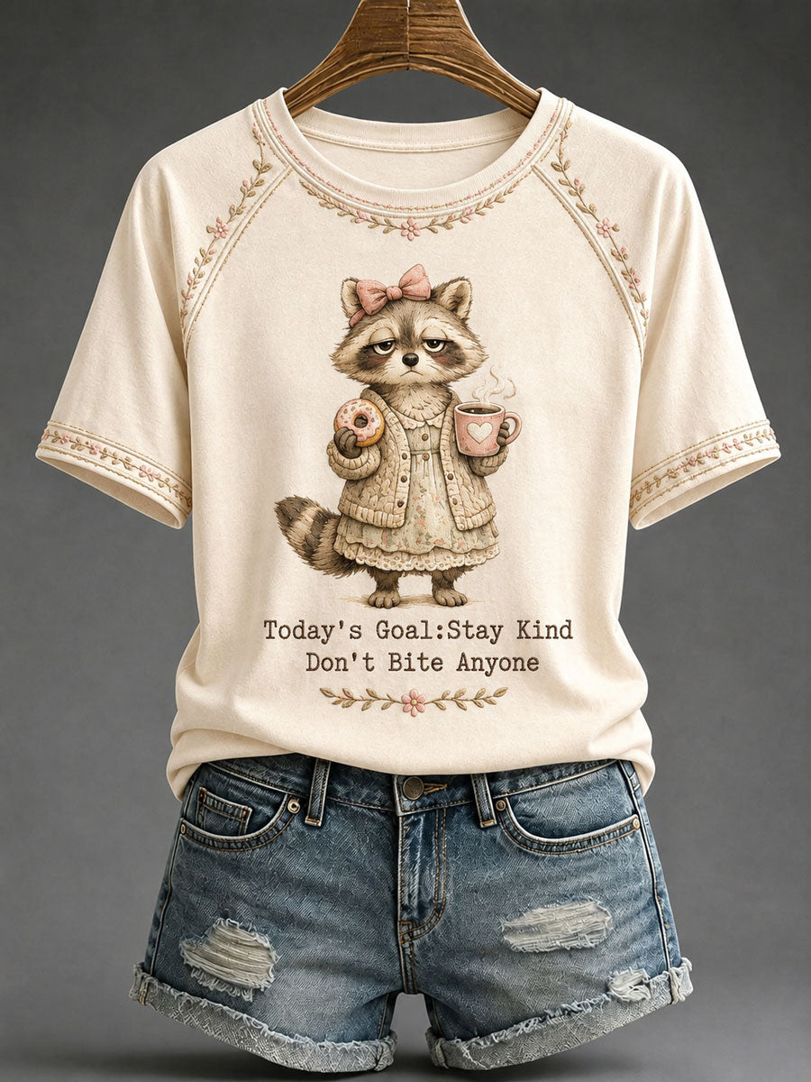 Women's Funny Raccoon Print Casual T-Shirt