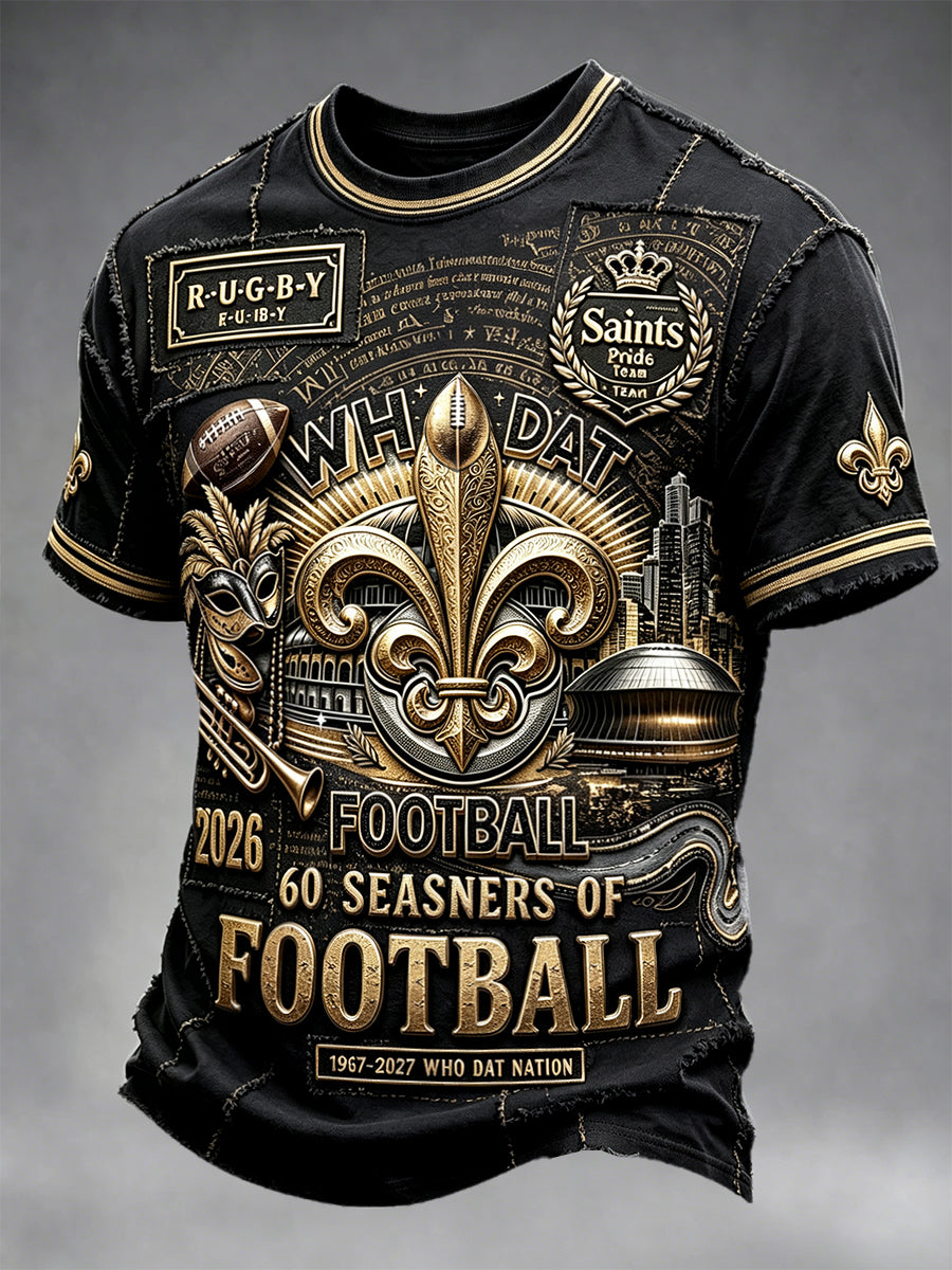Men’s Black New Orleans Saints American Football Patchwork Print Casual T-shirt