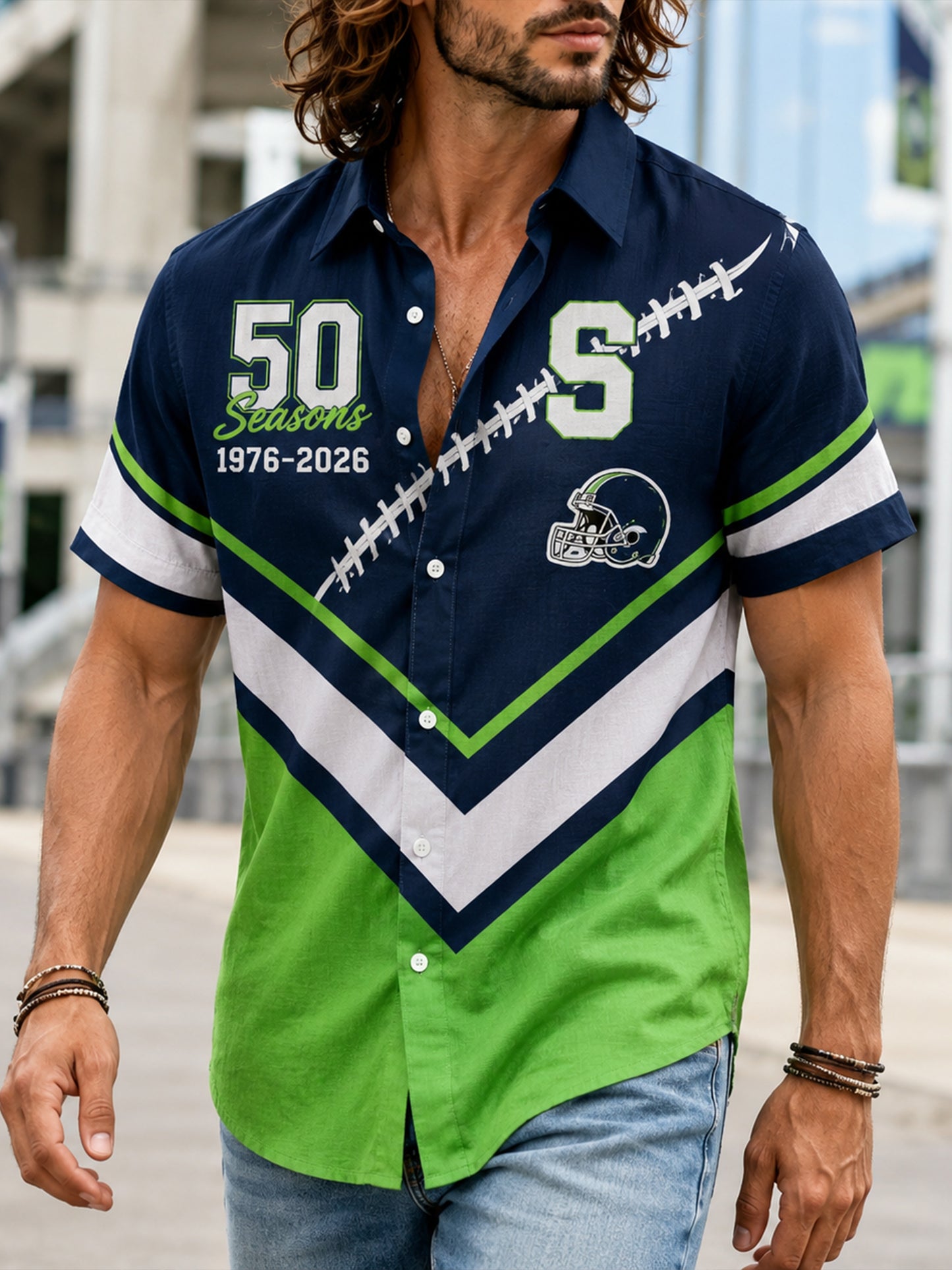 Men's Seattle Seahawks 50th Anniversary Art Print Short-Sleeve Shirt