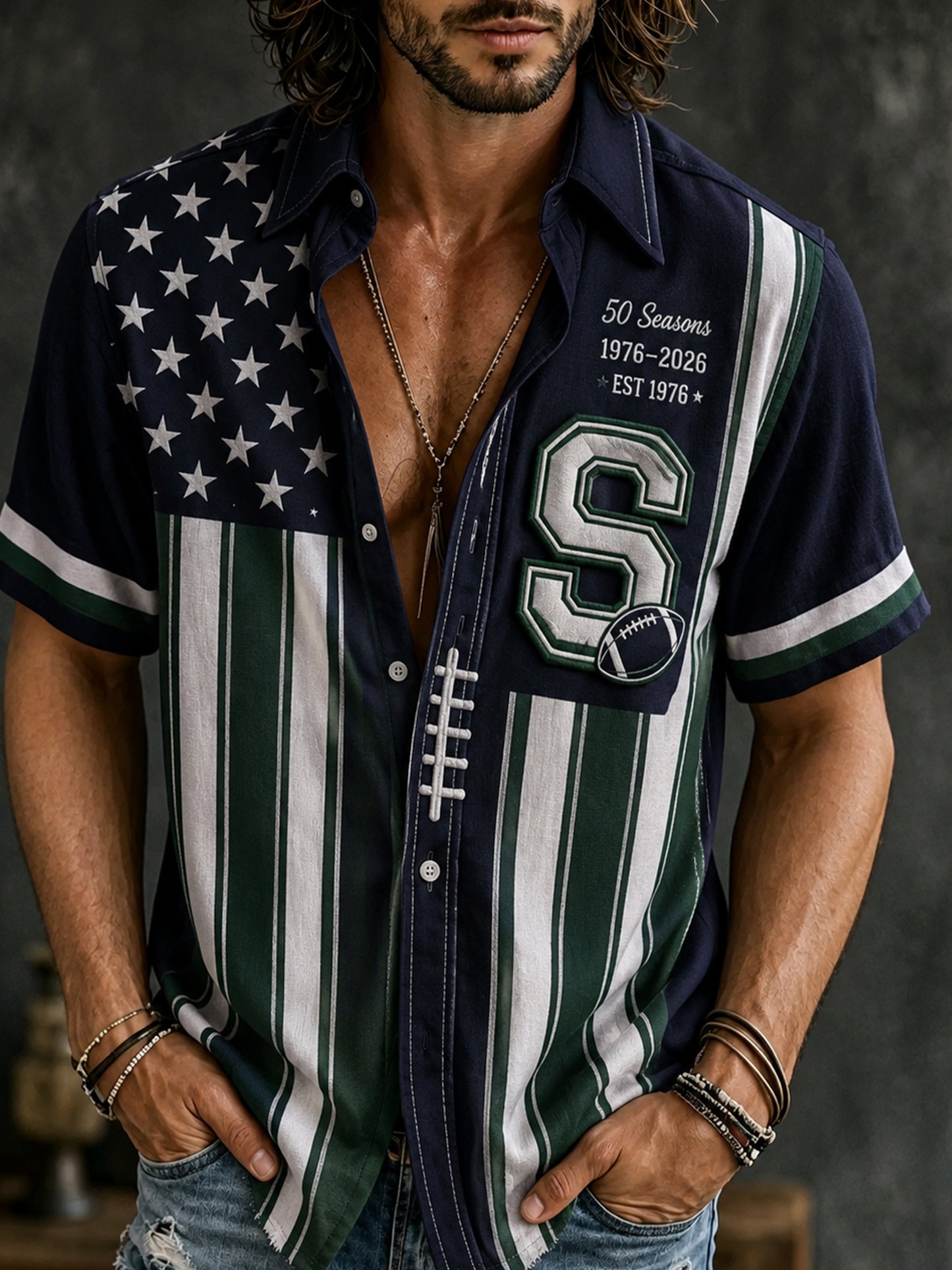 Men's Seattle Seahawks 50th Anniversary Art Print Short-Sleeve Shirt