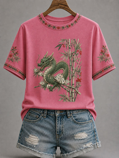 Women's Mahjong Print Casual T-Shirt