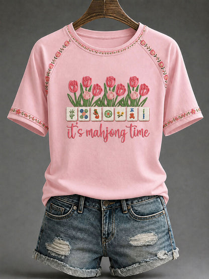 Women's Mahjong Print Casual T-Shirt