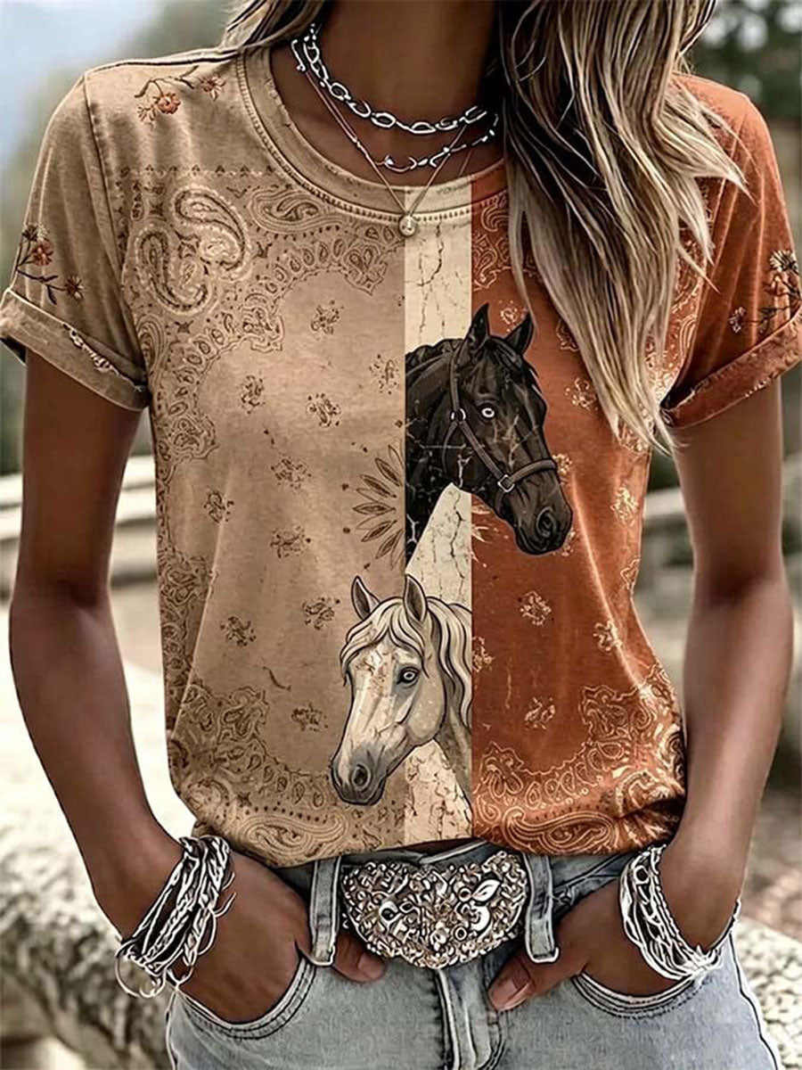 Women's Western Horse Short-sleeved T-shirt