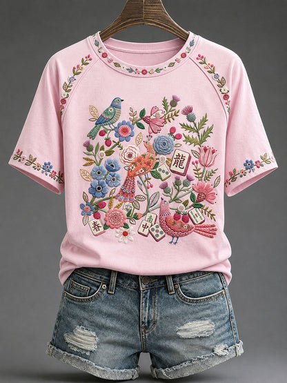 Women's Mahjong Print Casual T-Shirt
