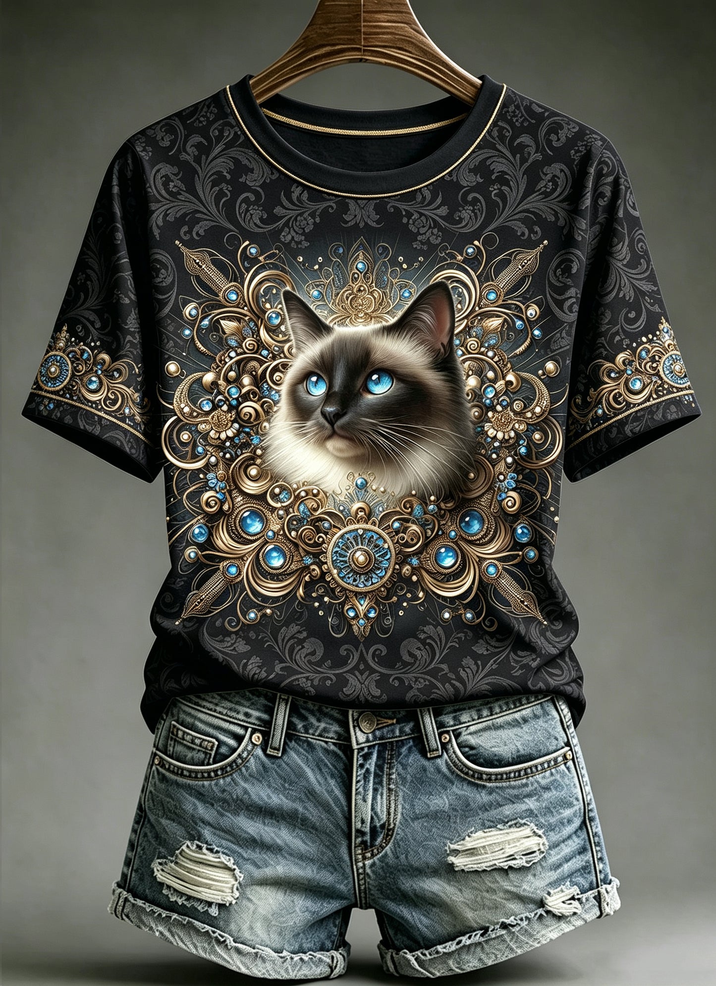 Women's Royal Cat Printed Vintage Fashion Loose Short Sleeve T-Shirt