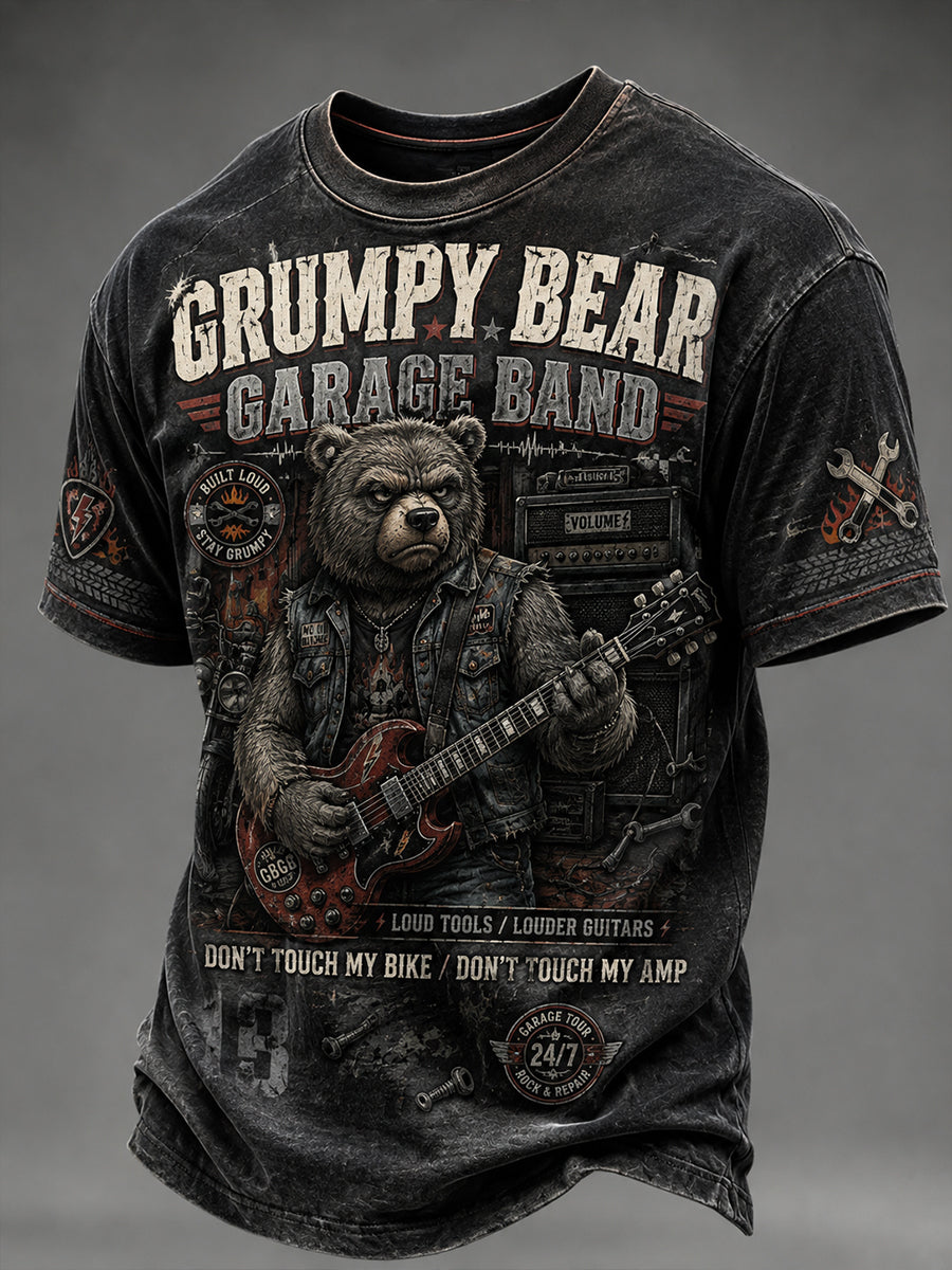 Men's Grumpy Bear Garage Band Short Sleeves T-Shirt