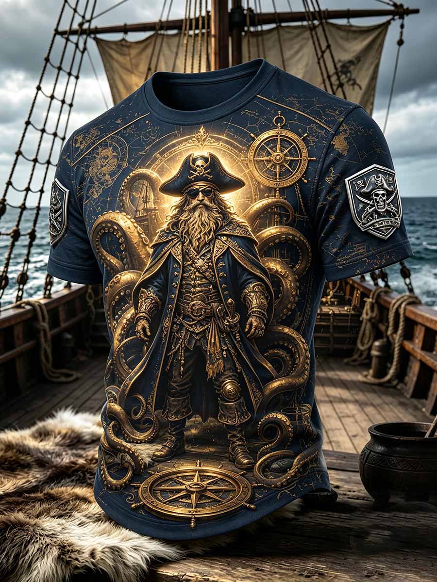 Men's Vintage Pirate Art Pattern Printed T-Shirt