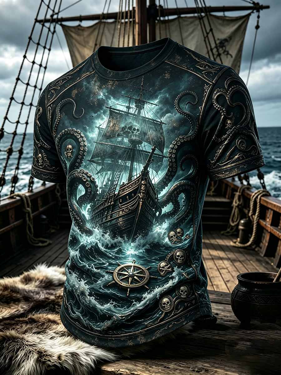 Men's Vintage Pirate Art Pattern Printed T-Shirt