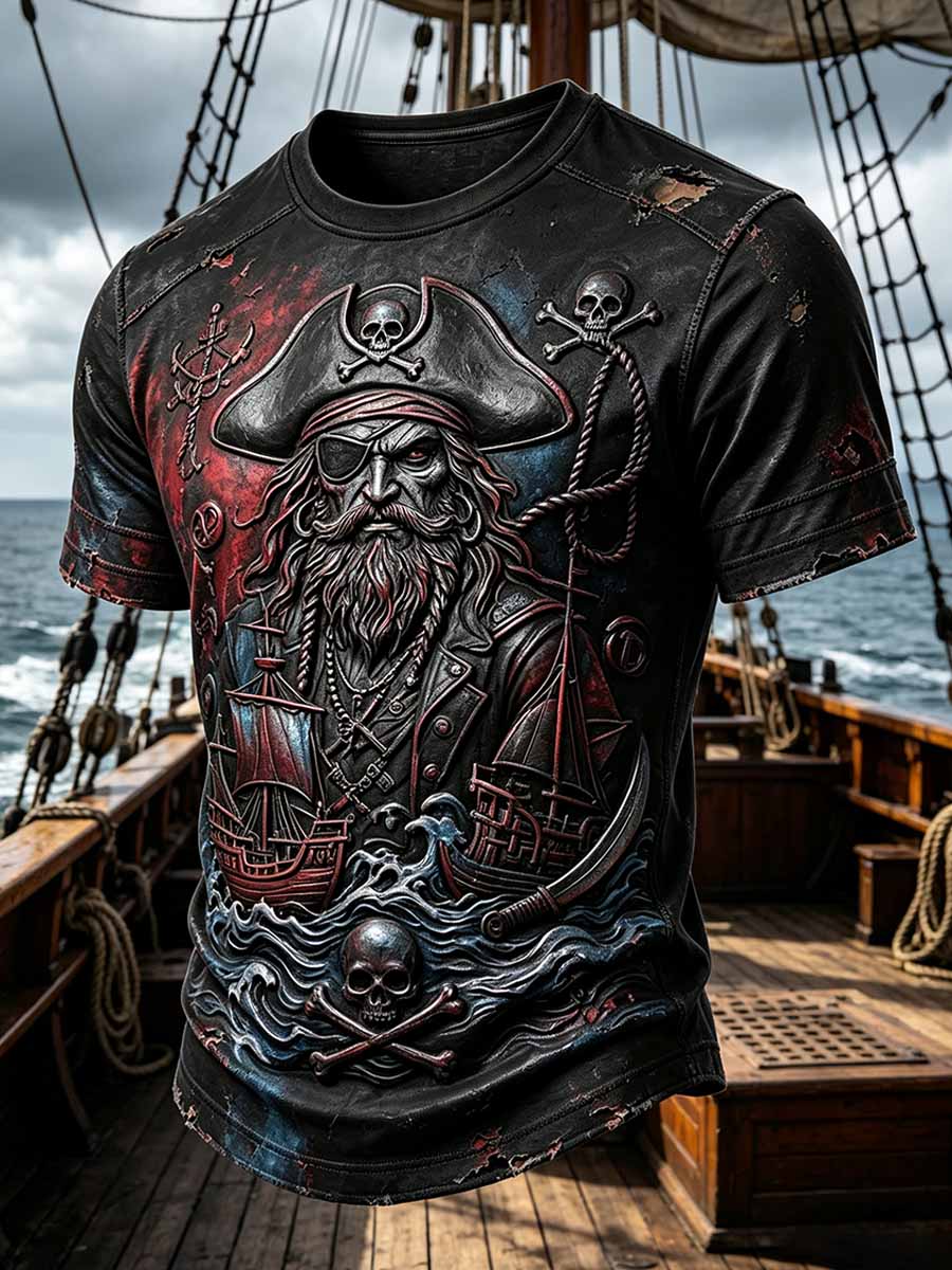 Men's Vintage Pirate Art Pattern Printed T-Shirt