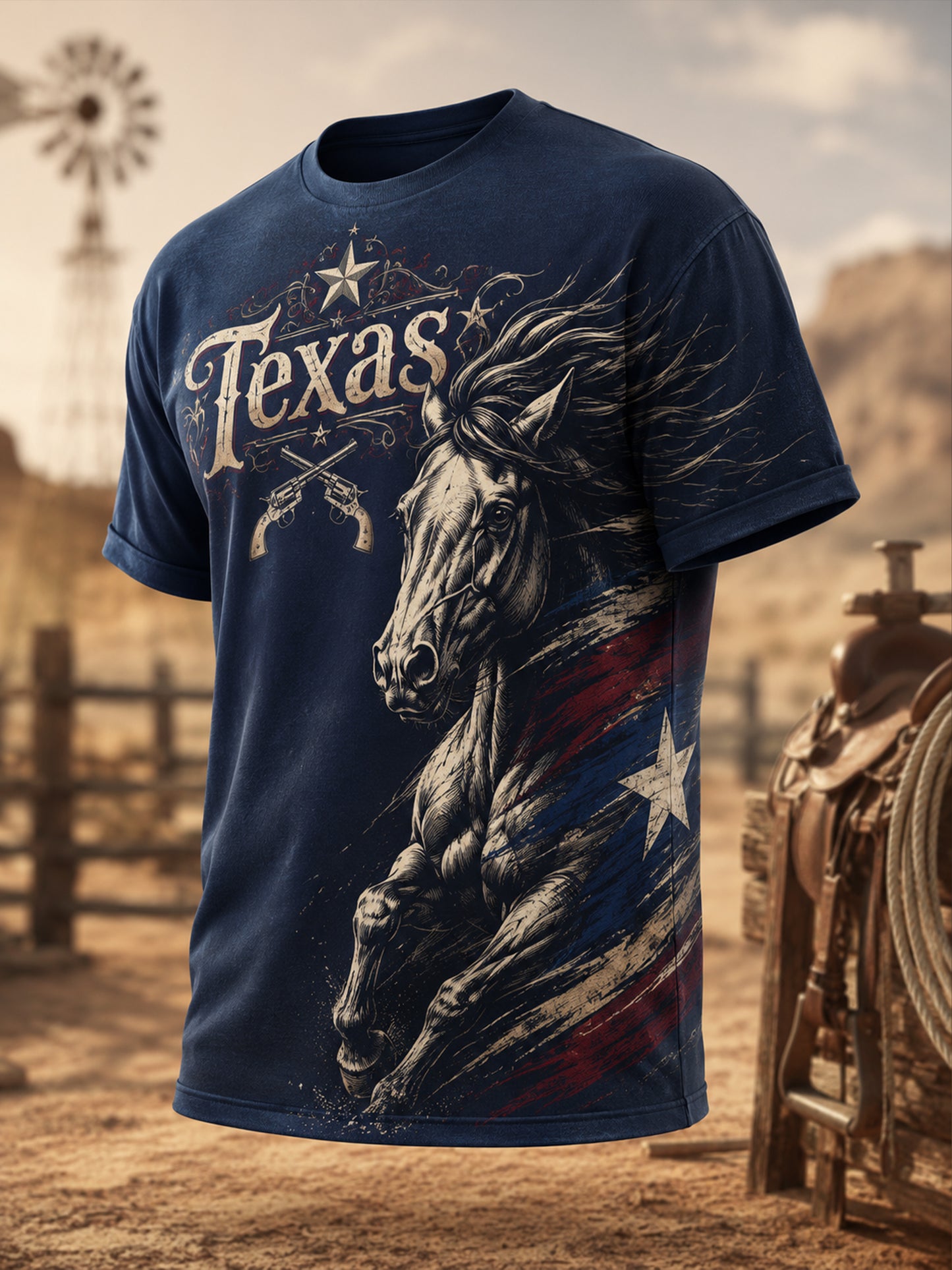 Men's Texas West Cowboy Art Print T-Shirt