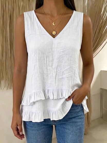 Women's Ruffle Trim Layered V Neck Tank Top
