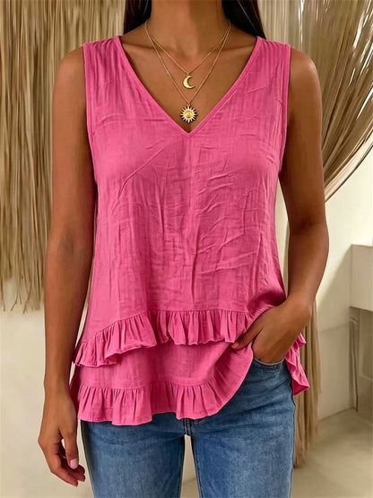 Women's Ruffle Trim Layered V Neck Tank Top