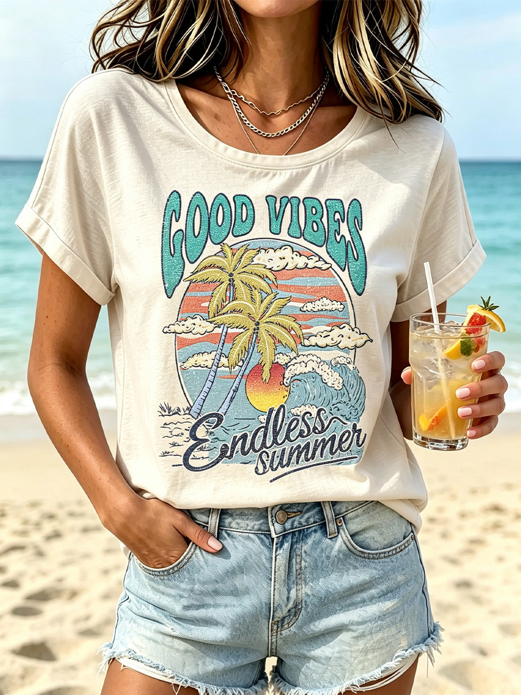 Women's Vacation Pattern Printed Casual Short Sleeve T-shirt