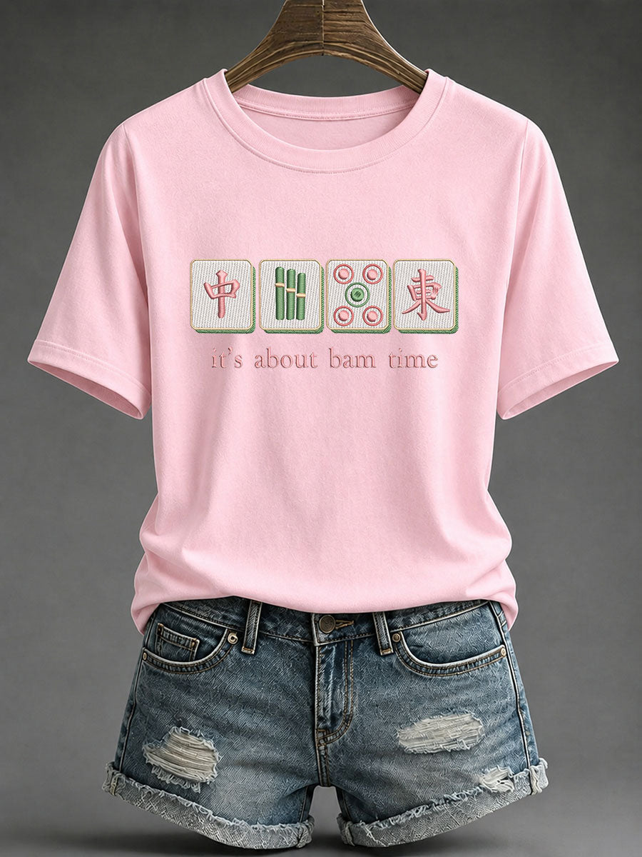 Women's Funny Mahjong Print Casual T-Shirt