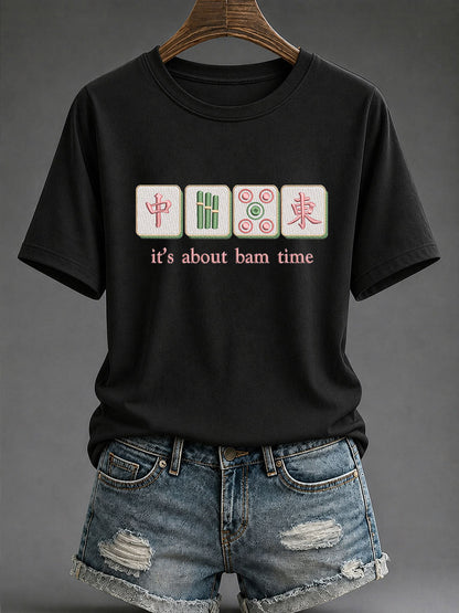 Women's Funny Mahjong Print Casual T-Shirt