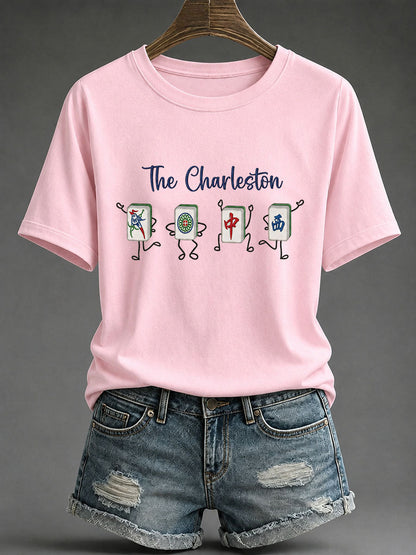 Women's Funny Mahjong Print Casual T-Shirt