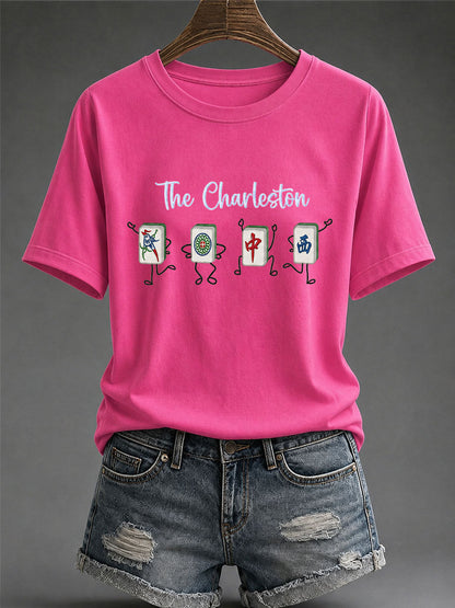 Women's Funny Mahjong Print Casual T-Shirt