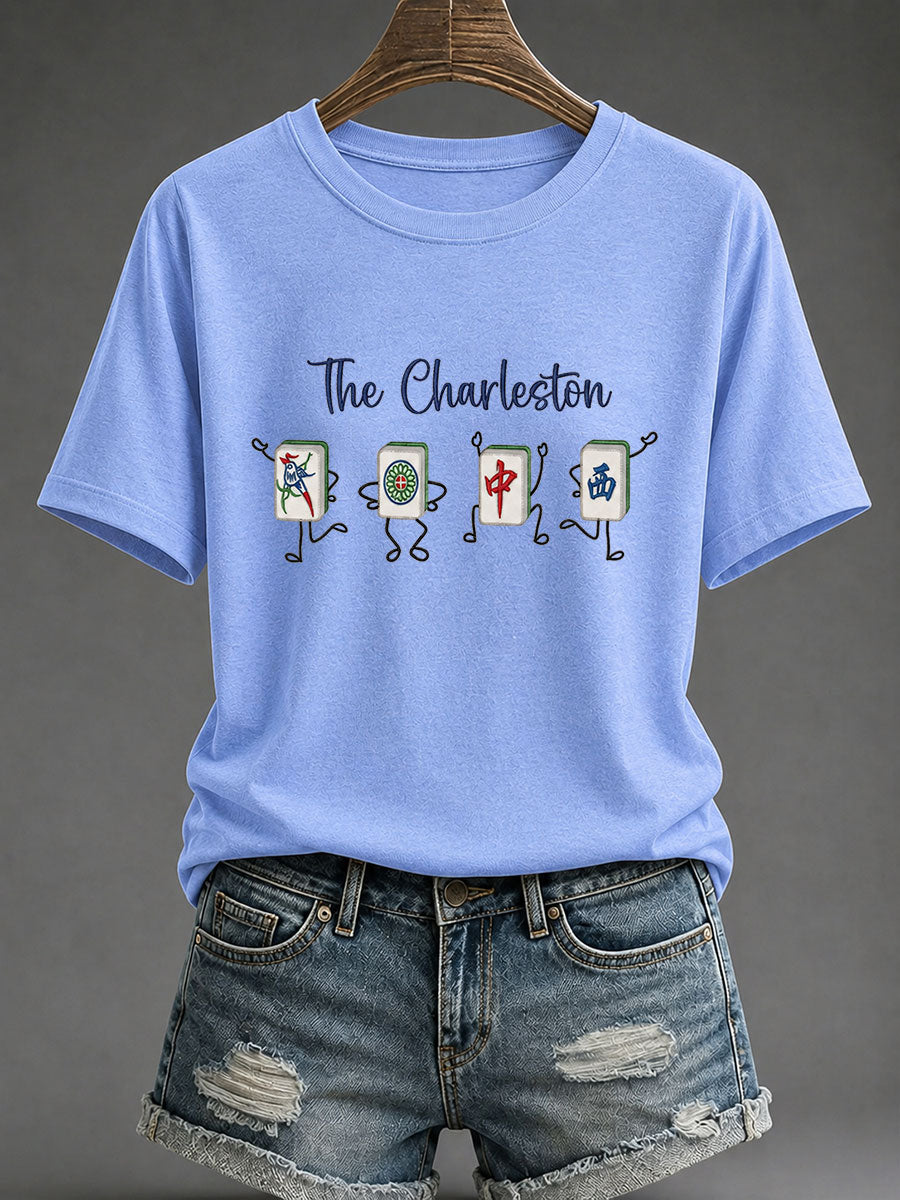 Women's Funny Mahjong Print Casual T-Shirt