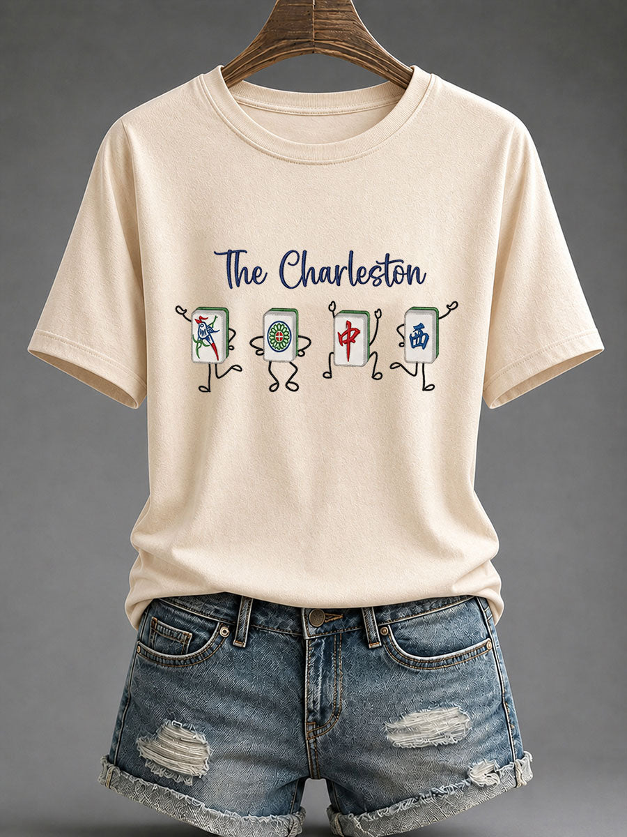 Women's Funny Mahjong Print Casual T-Shirt