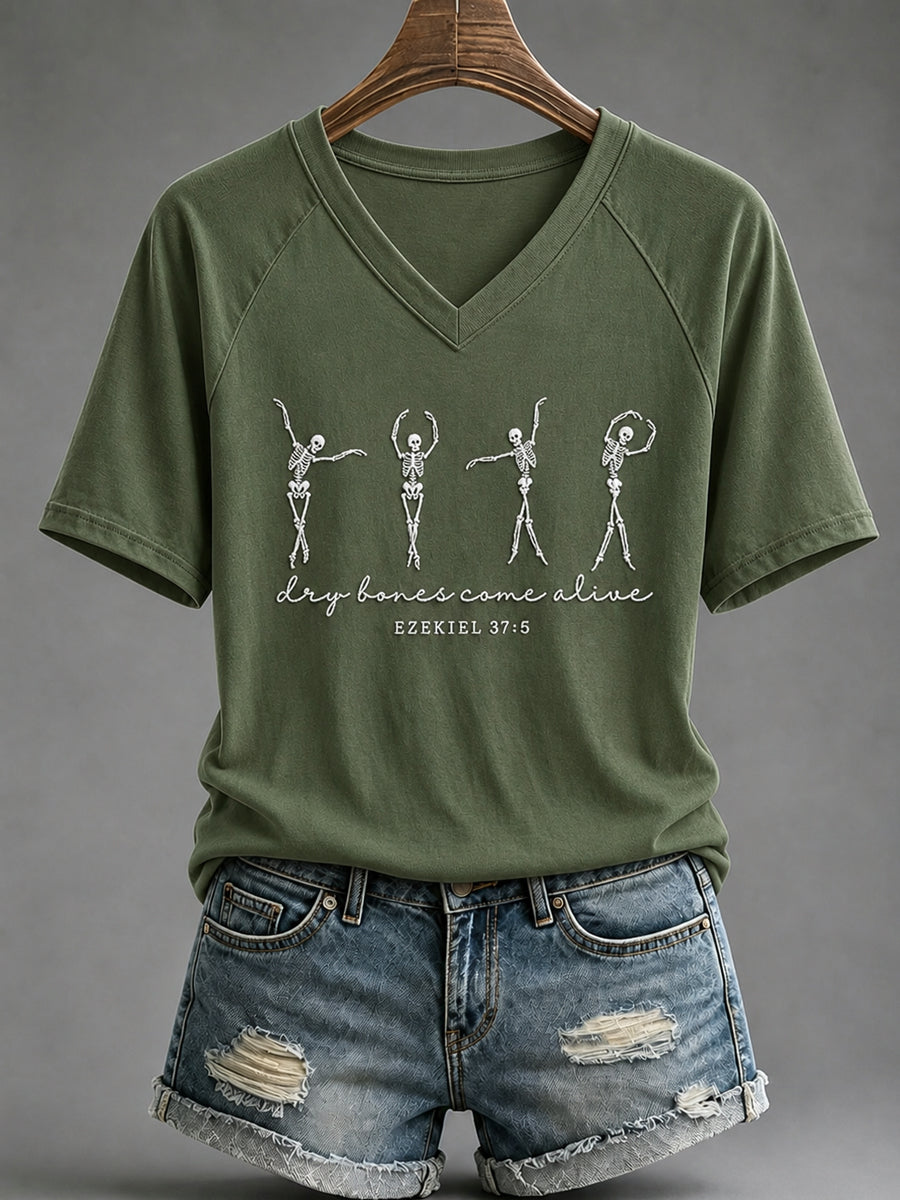 Women's Christian Halloween dry bones come alive V-neck Short Sleeve T-shirt