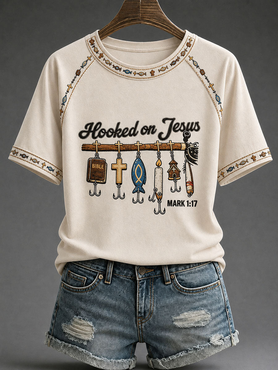 Women’s 'Hooked on Jesus' Printed Casual T-Shirt